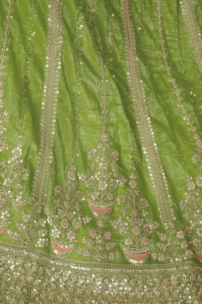 Kesar Fab Green Jimmy Choo Hand_Woven Lehenga | Grocsy