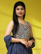 Dark Grey Georgette Embroidered Lehenga choli with Dupatta - Dhara | Grocsy