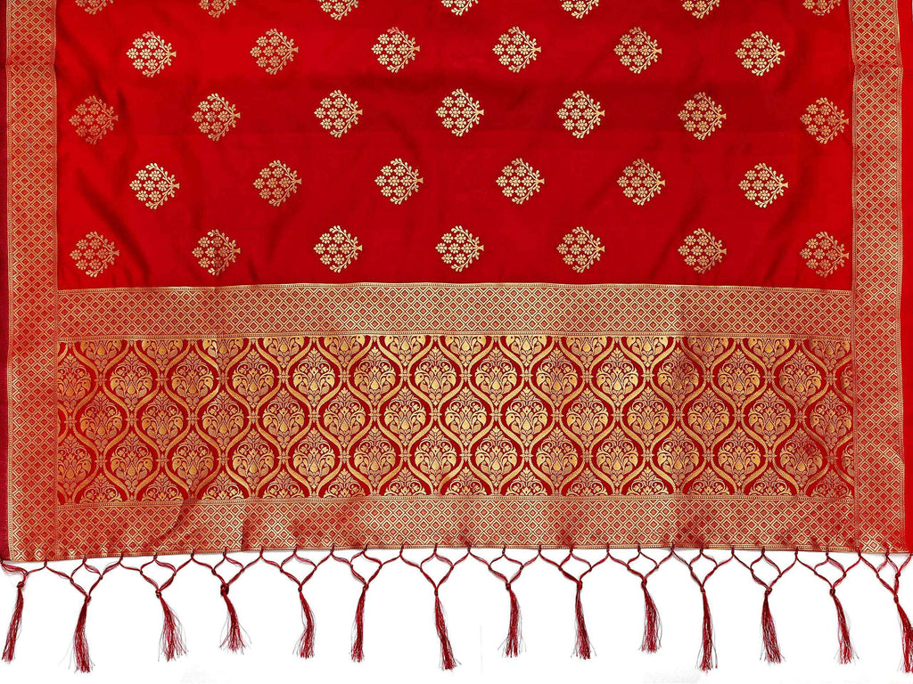 Mimosa Women's Banarasi Art Silk Floral Maroon Dupatta (Free Size) | Grocsy