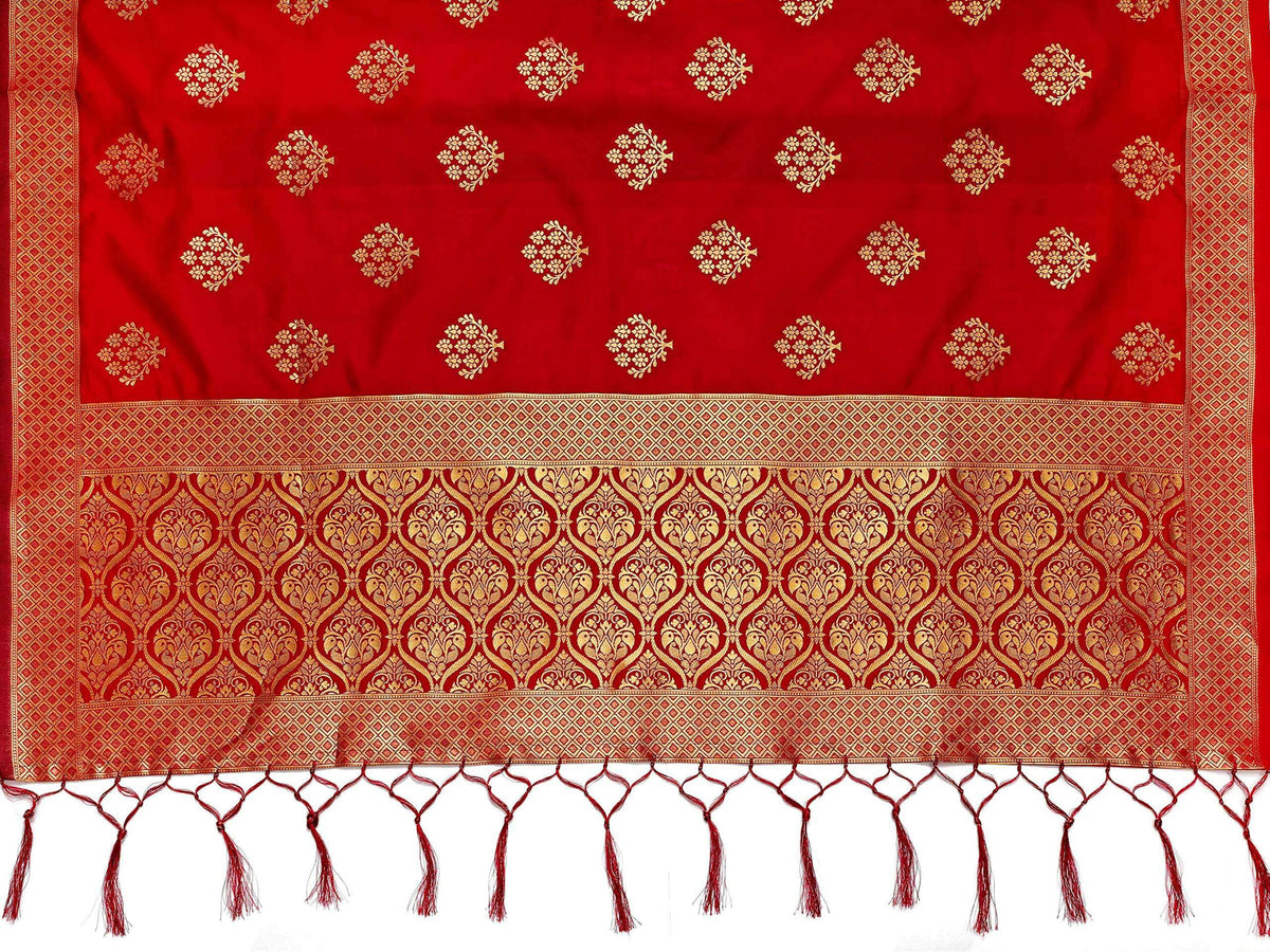 Mimosa Women's Banarasi Art Silk Floral Maroon Dupatta (Free Size) | Grocsy