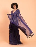 Suta Purple Woven Zari Striped Pure Handloom Cotton Saree | Grocsy