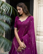 Lorenvalley Wine Pure Chanderi Plain With Zari Weaving Work Border Lehenga Choli | Grocsy