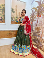 Teeya Creation Green Colour Rayon Silk Embroidery Work Fully Stitched Navratri Lehenga | Grocsy