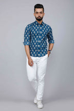 Miravan Men's Blue Spread Collar Floral Print Casual Shirt | Grocsy