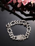 NVR Men Silver-Plated Stainless Steel American Diamond Studded Link Bracelet | Grocsy