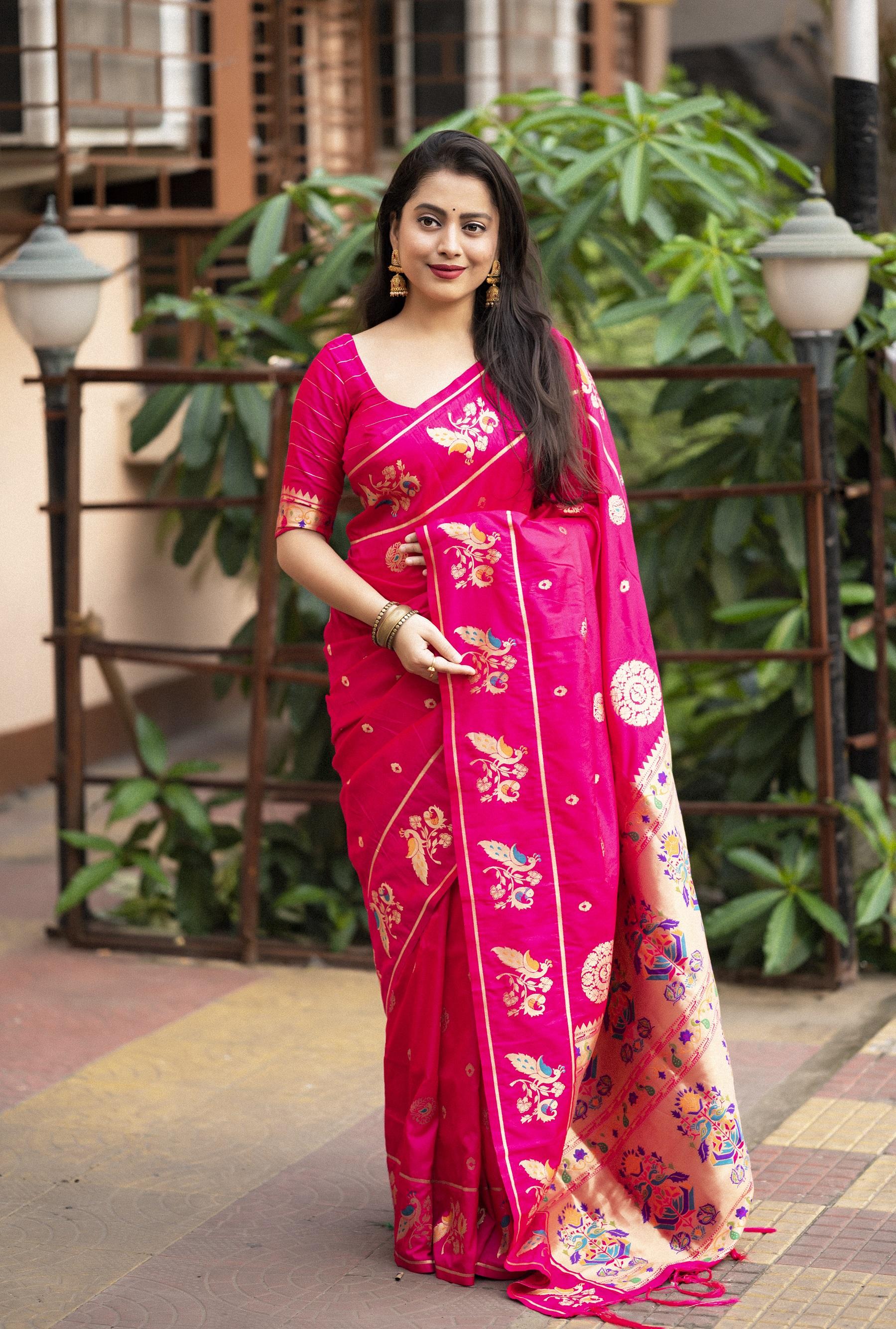 Rani Pure Silk Woven Design Saree with Unstitched Blouse - A2M | Grocsy