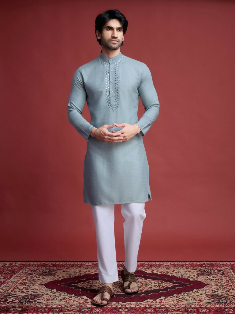 Vastranavya Exclusive Festival Wear Viscose Mirror Work on Self Weaving Kurta Only | Grocsy