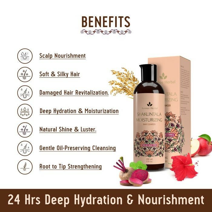 Avimee Herbal Shakuntala Moisturizing Hair Cleanser For Silky, Shiny & Strong Hair With Aloe Vera, Apple Cider Vinegar, Rice Protein & Keratin Protein | Grocsy