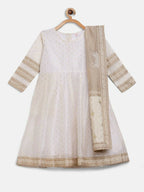 Ahalyaa Off White Chanderi Anarkali Kids Kurta With Dupatta For Girls | Grocsy