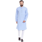Even Apparels Blue Color Pure Cotton Men's Kurta With Band Collar | Grocsy