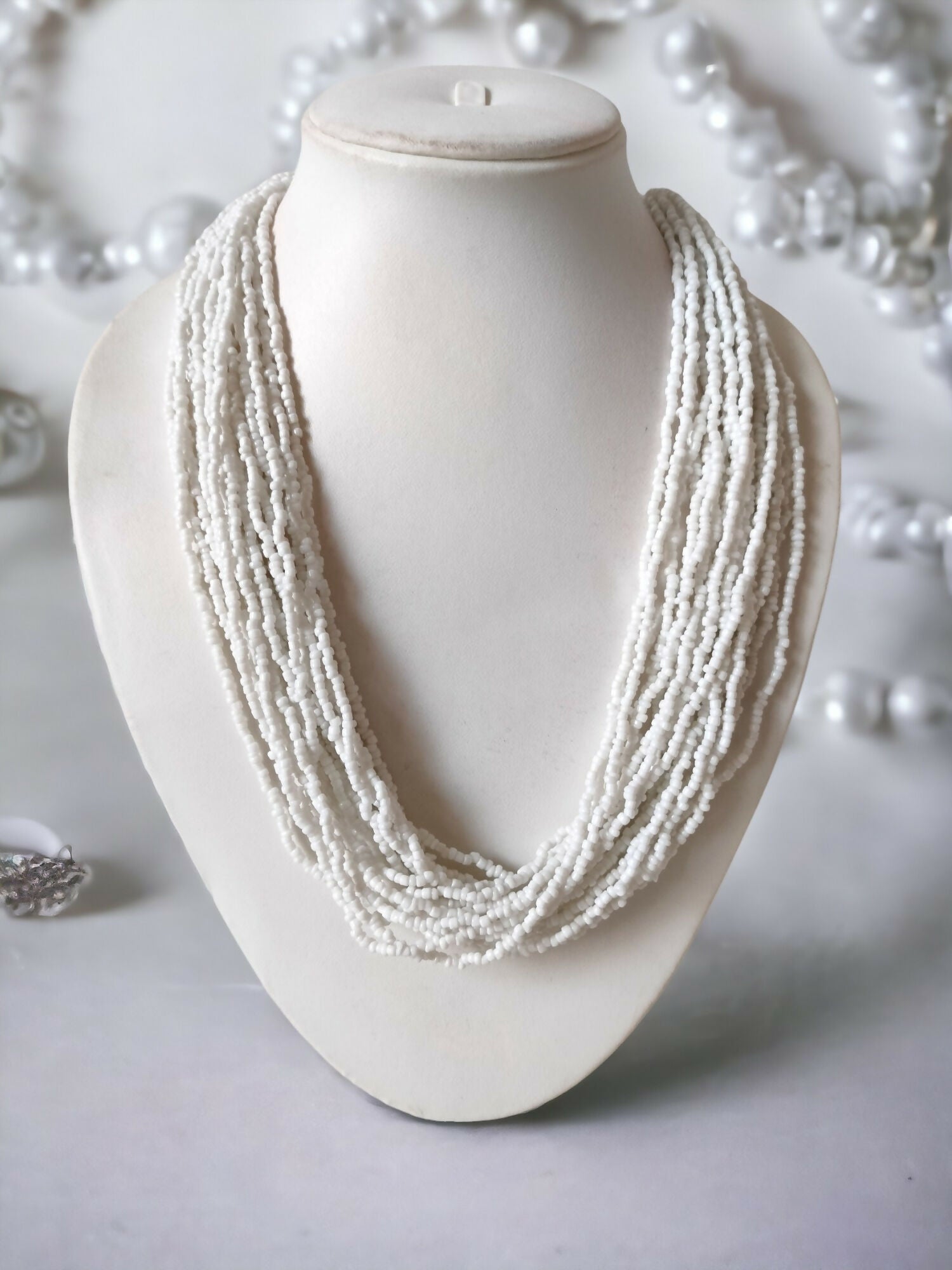 Inhanns Handmade Beaded Multilayer Necklace, 20 Layers - White | Grocsy