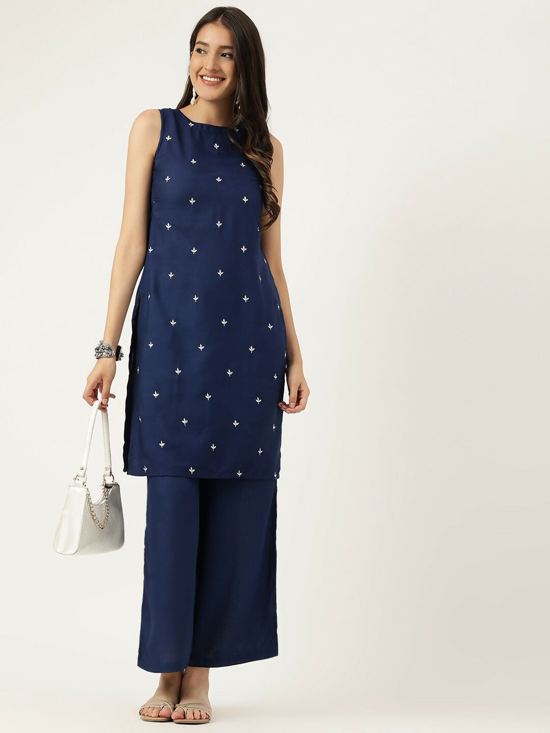 Joban Fashion Navy Blue Rayon and Embroidered Work Straight Kurta Bottom Set | Grocsy