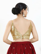 Joban Fashion Gold Sequins Padded Blouse With V Neck Sleeveless | Grocsy