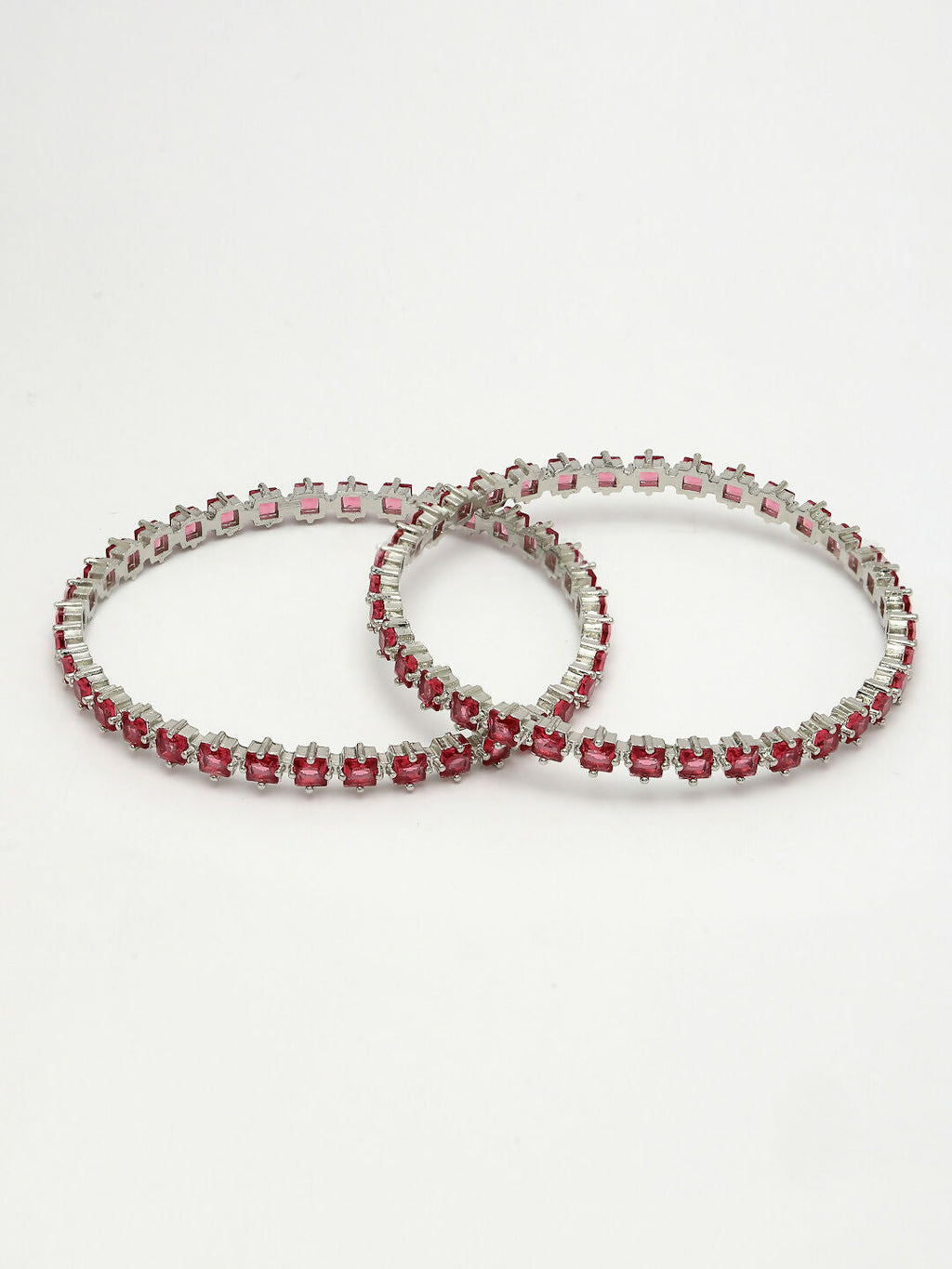 NVR Women's Set of 2 Pink CZ Stone-Studded Handcrafted Bangles