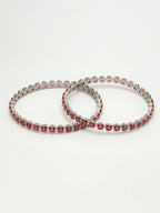 NVR Women's Set of 2 Pink CZ Stone-Studded Handcrafted Bangles