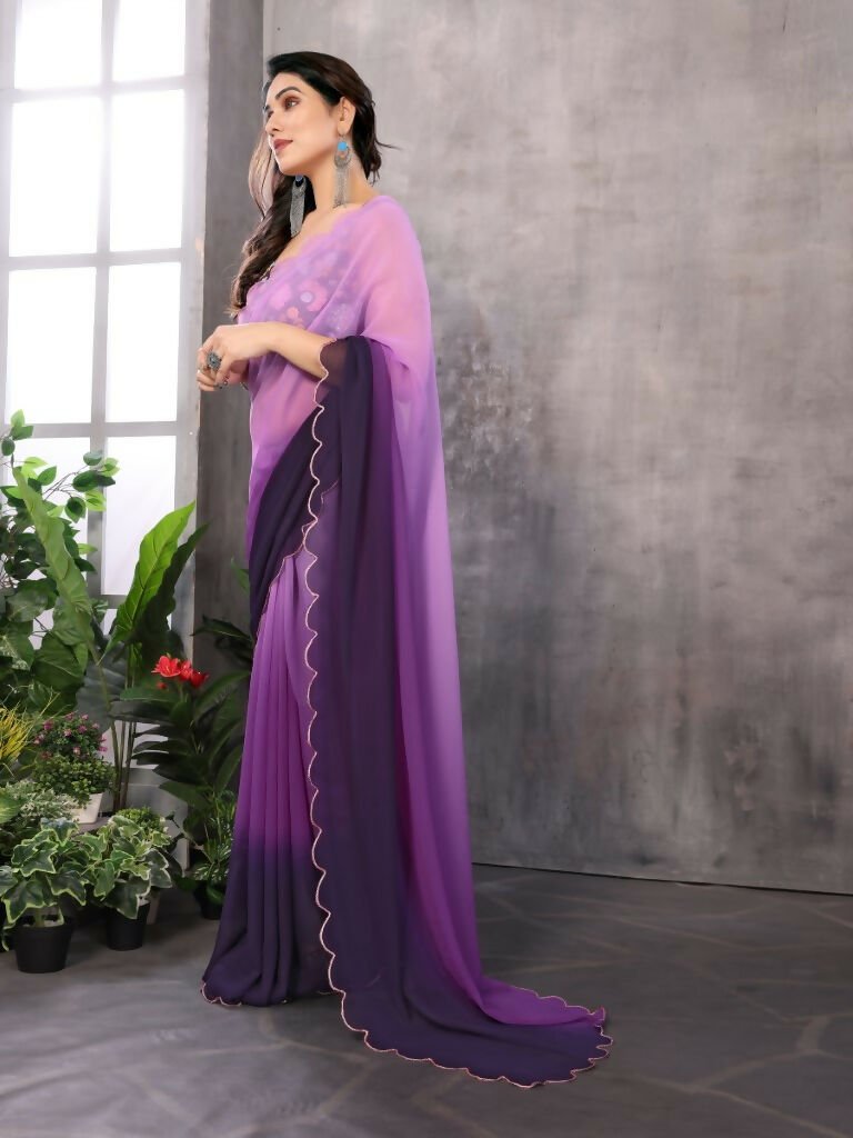 Aafreen Partywear Designer Light Purple Georgette Fancy Saree | Grocsy