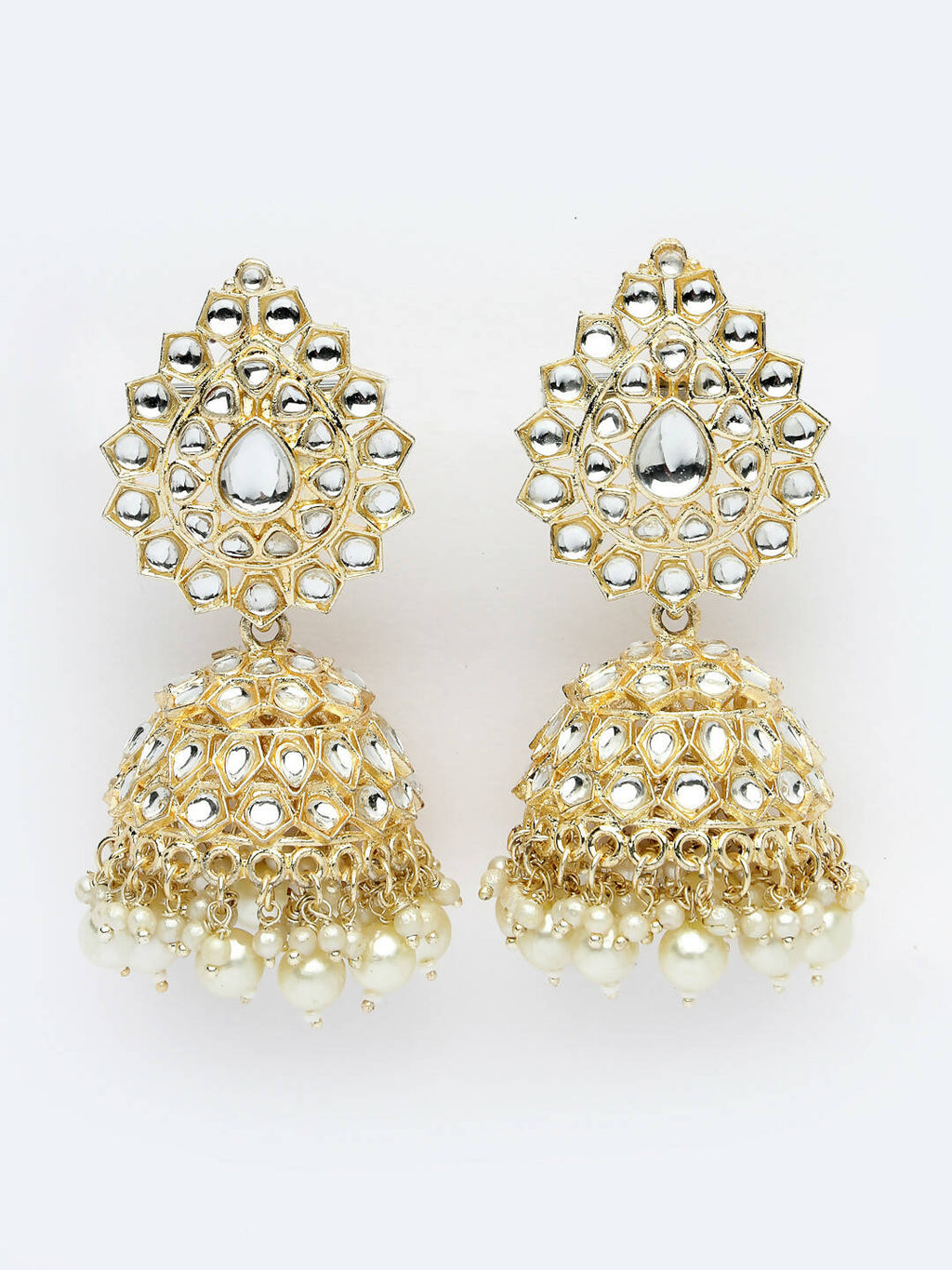 NVR Women Gold-Polished Handcrafted Kundan Jhumka Earrings | Grocsy