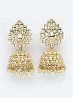 NVR Women Gold-Polished Handcrafted Kundan Jhumka Earrings | Grocsy