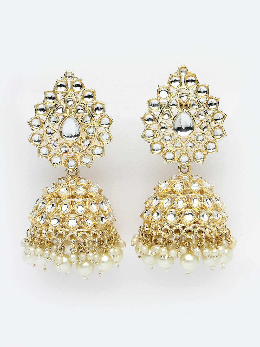 NVR Women Gold-Polished Handcrafted Kundan Jhumka Earrings | Grocsy