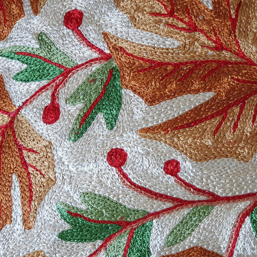 The Decor Nook Hand Embroidered Crewel Cushion Covers in Mustard Chinar Leaf Motif | Grocsy