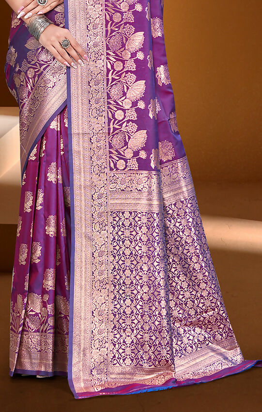 Sangam Prints Purple Silk Woven Work Traditional Saree | Grocsy