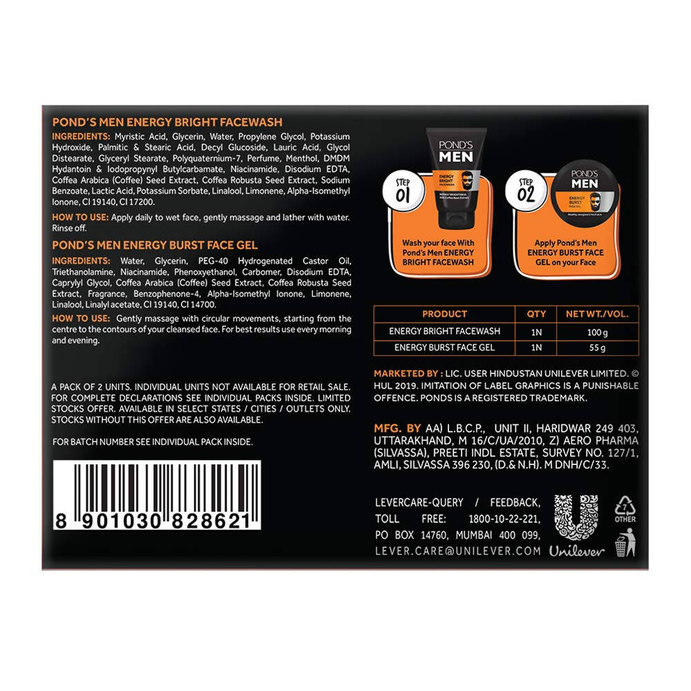 Ponds Men Energizing Combo Pack (Facewash & Face Gel) | Grocsy