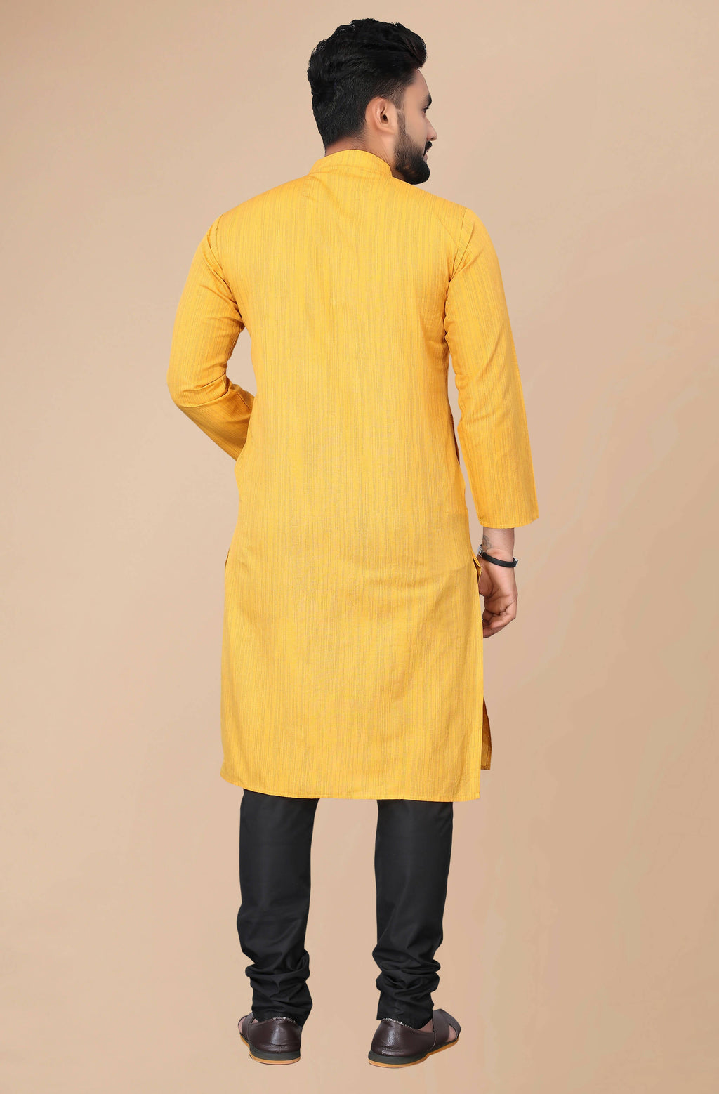 Men's Mustard Striped Cotton Kurta - Mahotsav | Grocsy