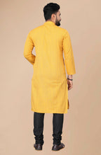 Men's Mustard Striped Cotton Kurta - Mahotsav | Grocsy