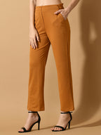 Myshka Women's Mustard Straight Fit Party Trouser | Grocsy