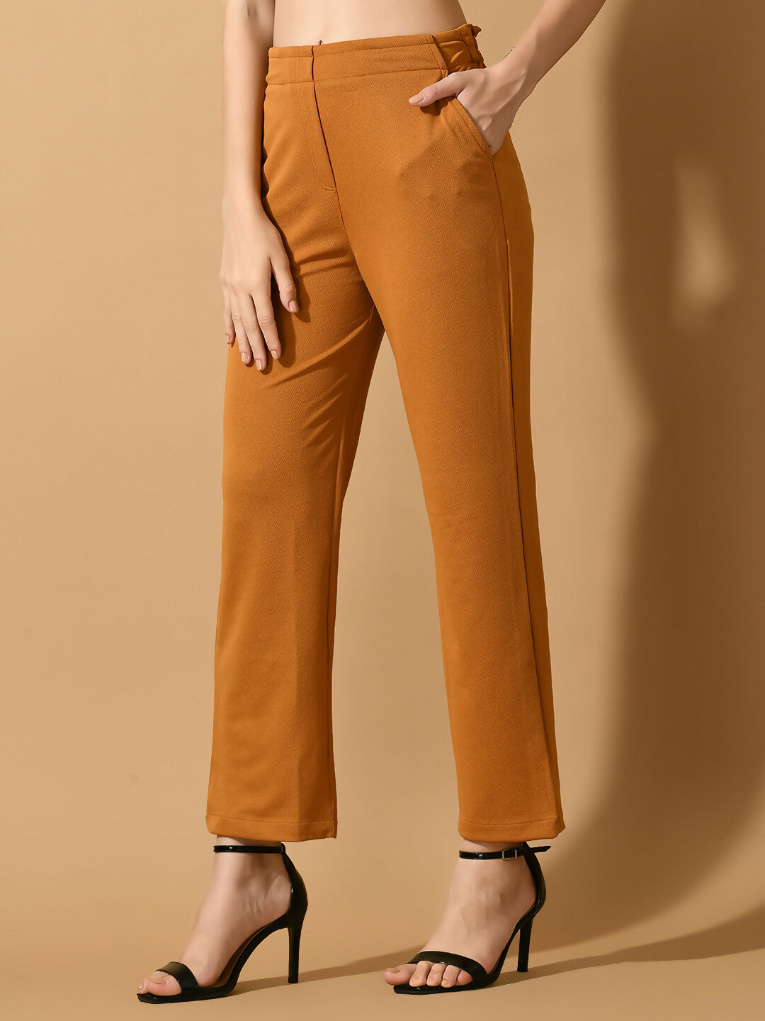 Myshka Women's Mustard Straight Fit Party Trouser | Grocsy