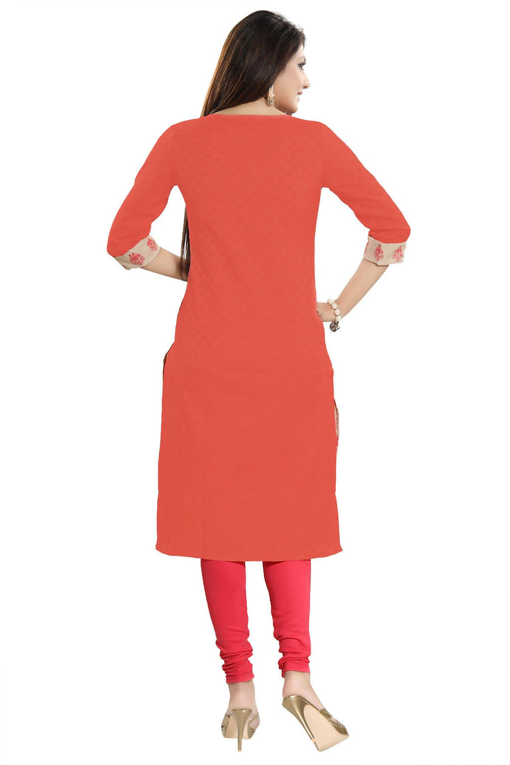 Snehal Creations Flamboyant Tomato And Beige Cotton Printed Tunic | Grocsy