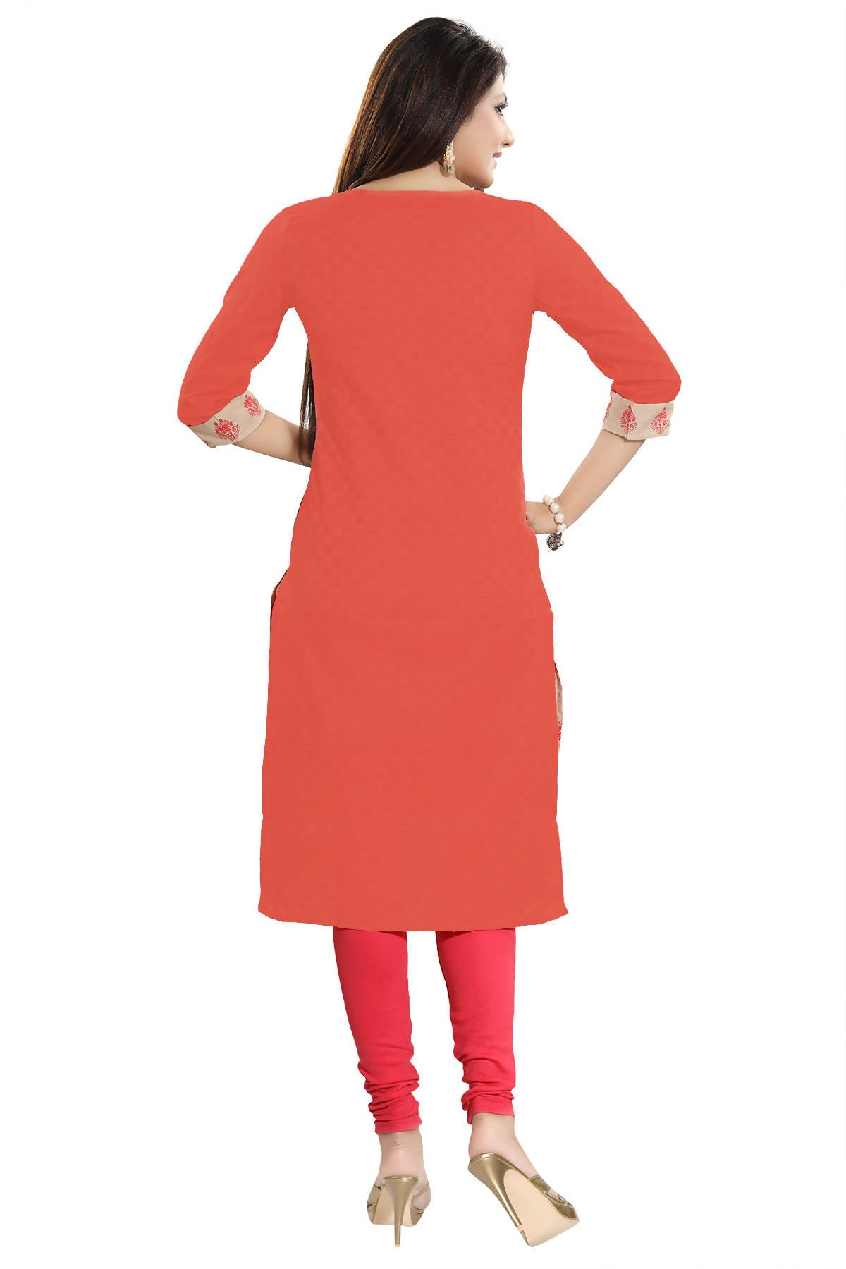 Snehal Creations Flamboyant Tomato And Beige Cotton Printed Tunic | Grocsy