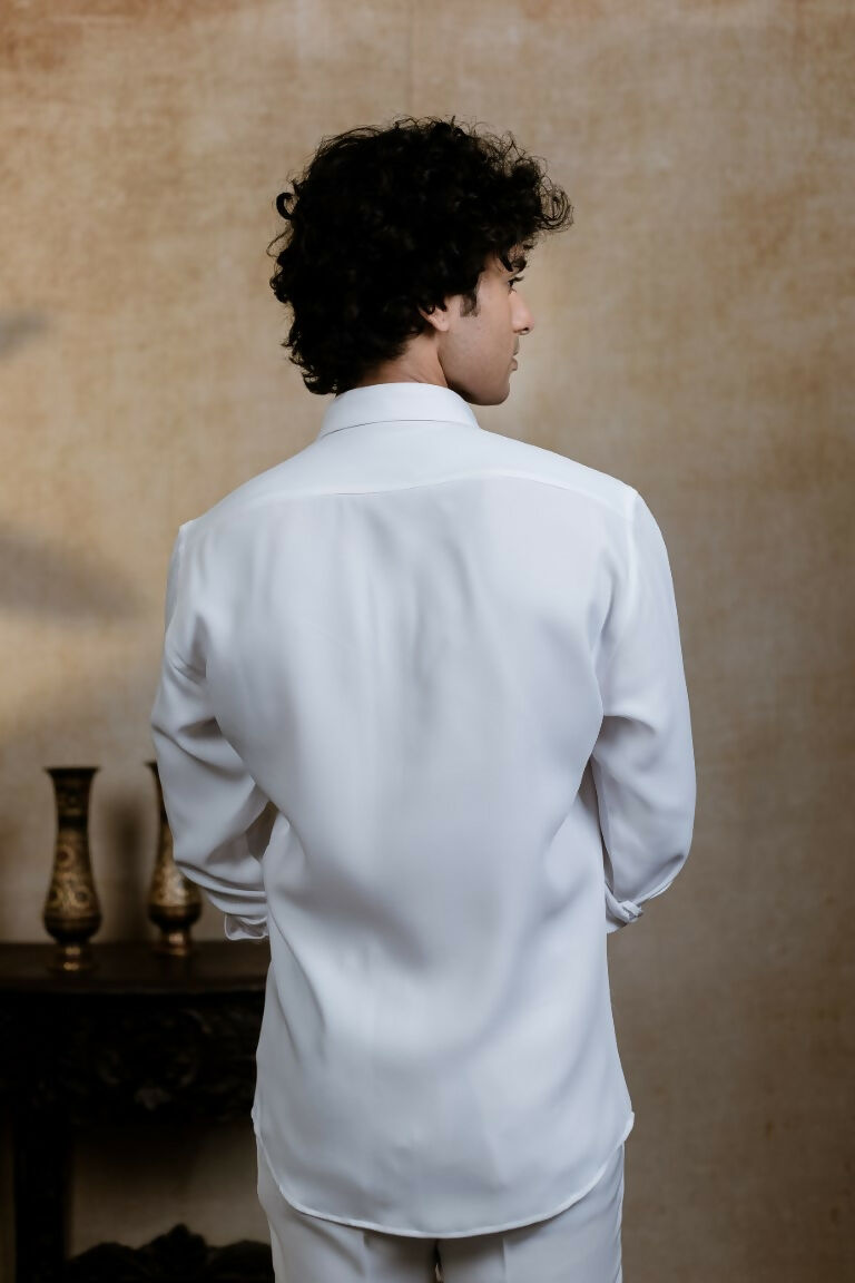 British White Sri Vari Sutra Shirt By Hilo Design | Grocsy