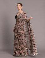 Suta Beige Black Pure Mul Cotton Printed Saree | Grocsy