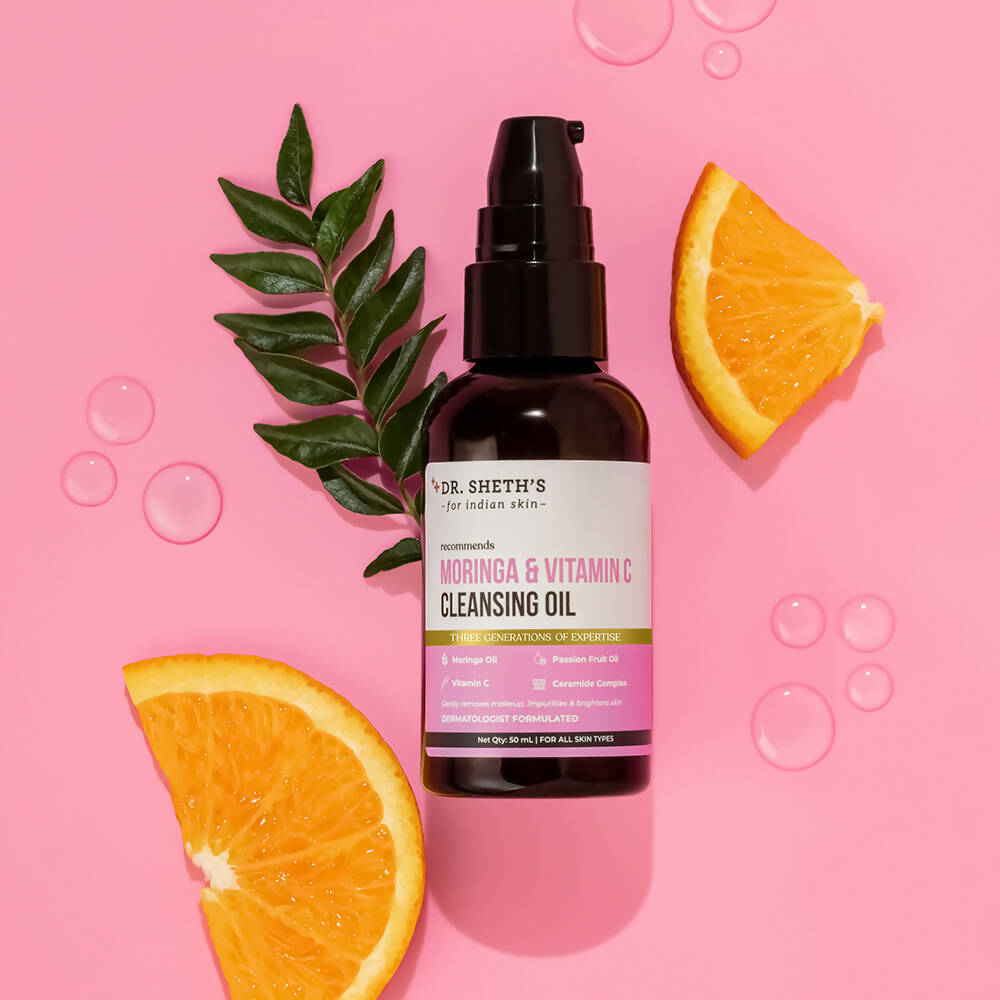 Dr. Sheth's Moringa & Vitamin C Face Cleansing Oil For Deep Pore Cleansing, Removes Makeup & Impurities, Hydrates | Grocsy