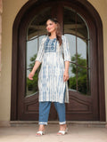 Aramya Straight Soft Cotton Tie-Dye Print Women's Kurta - Blue | Grocsy