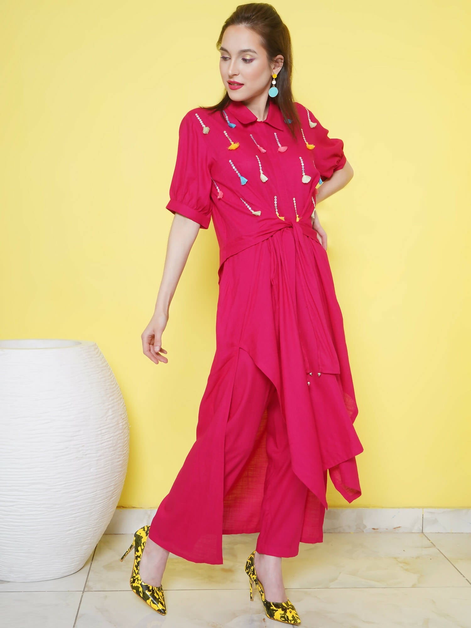 Women Republic Pink Rayon Indoester Set | Grocsy