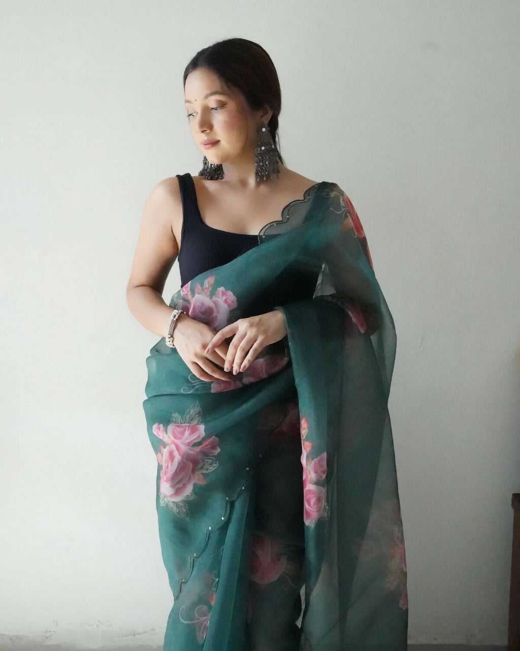 Vamsee Green Organza Saree | Grocsy