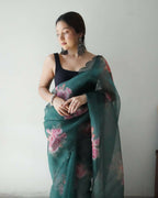 Vamsee Green Organza Saree | Grocsy