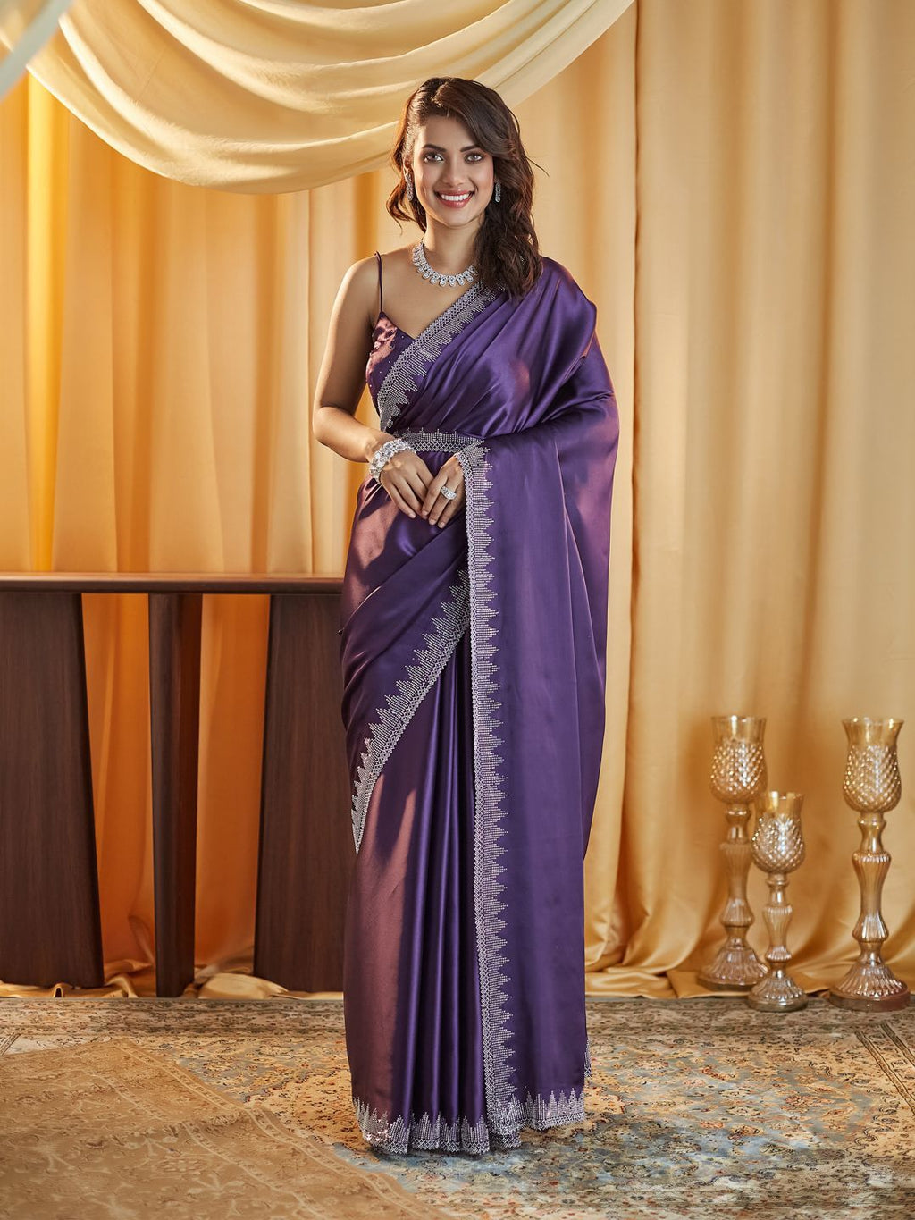 kasee Beads and Stones Satin Saree | Grocsy