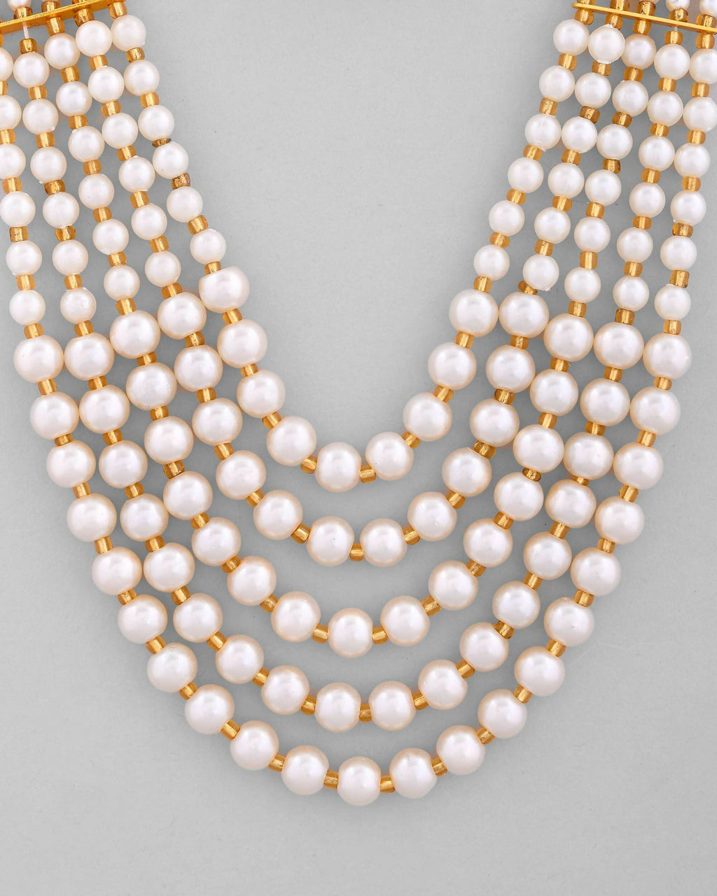 VOJ Gold-Polished Multi Layered Pearl Maharani Necklace | Grocsy