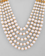 VOJ Gold-Polished Multi Layered Pearl Maharani Necklace | Grocsy