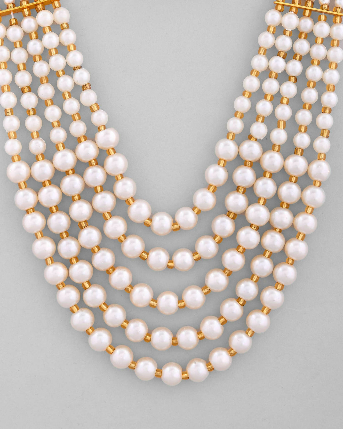 VOJ Gold-Polished Multi Layered Pearl Maharani Necklace | Grocsy