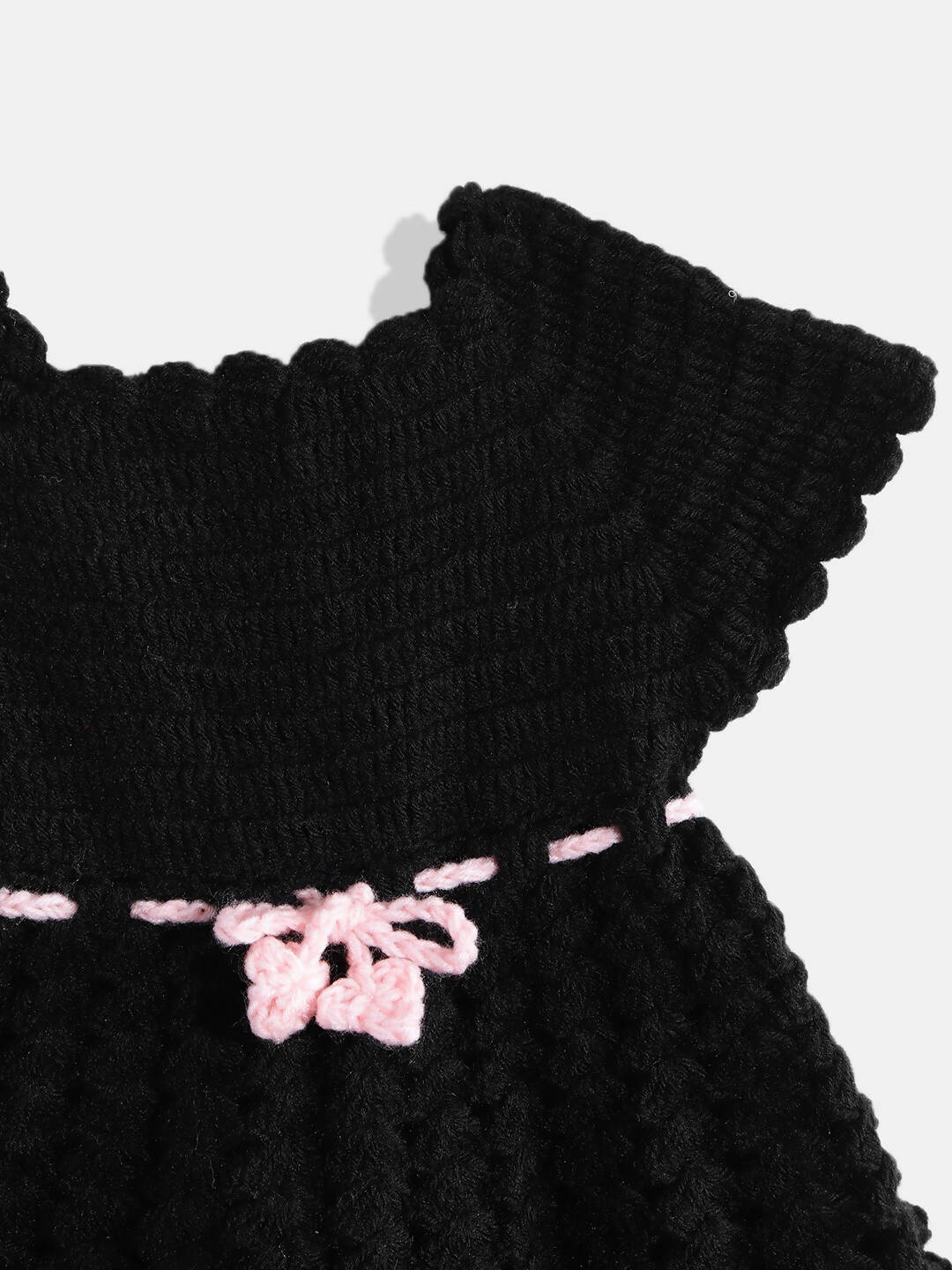 Chutput Kids Woollen Hand Knitted Full Sleeves Cardigan With Short Sleeves Flower Work Dress For Baby Girls - Pink | Grocsy