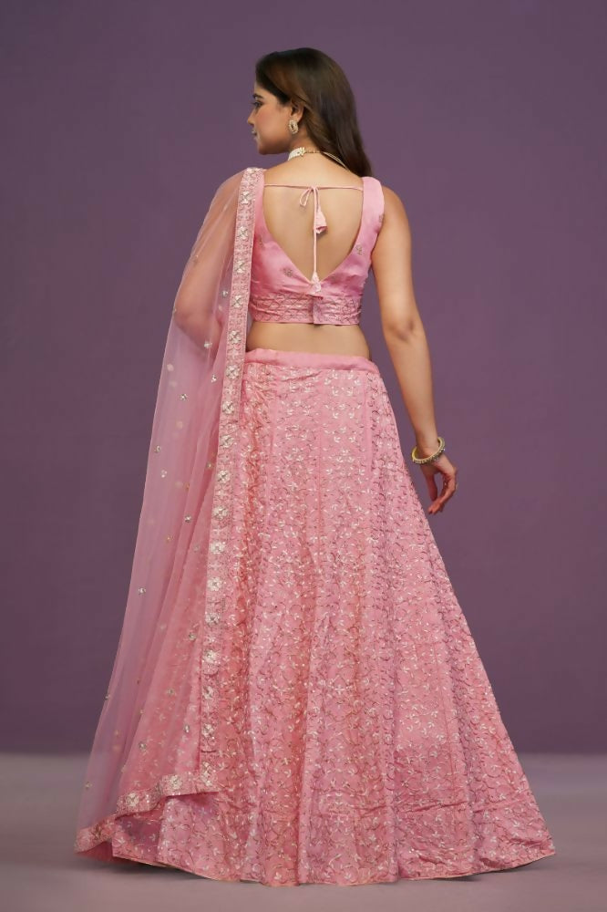 Pink Malai Silk Zari Embroidery Work Lehenga Choli - Jihu Culture | Grocsy