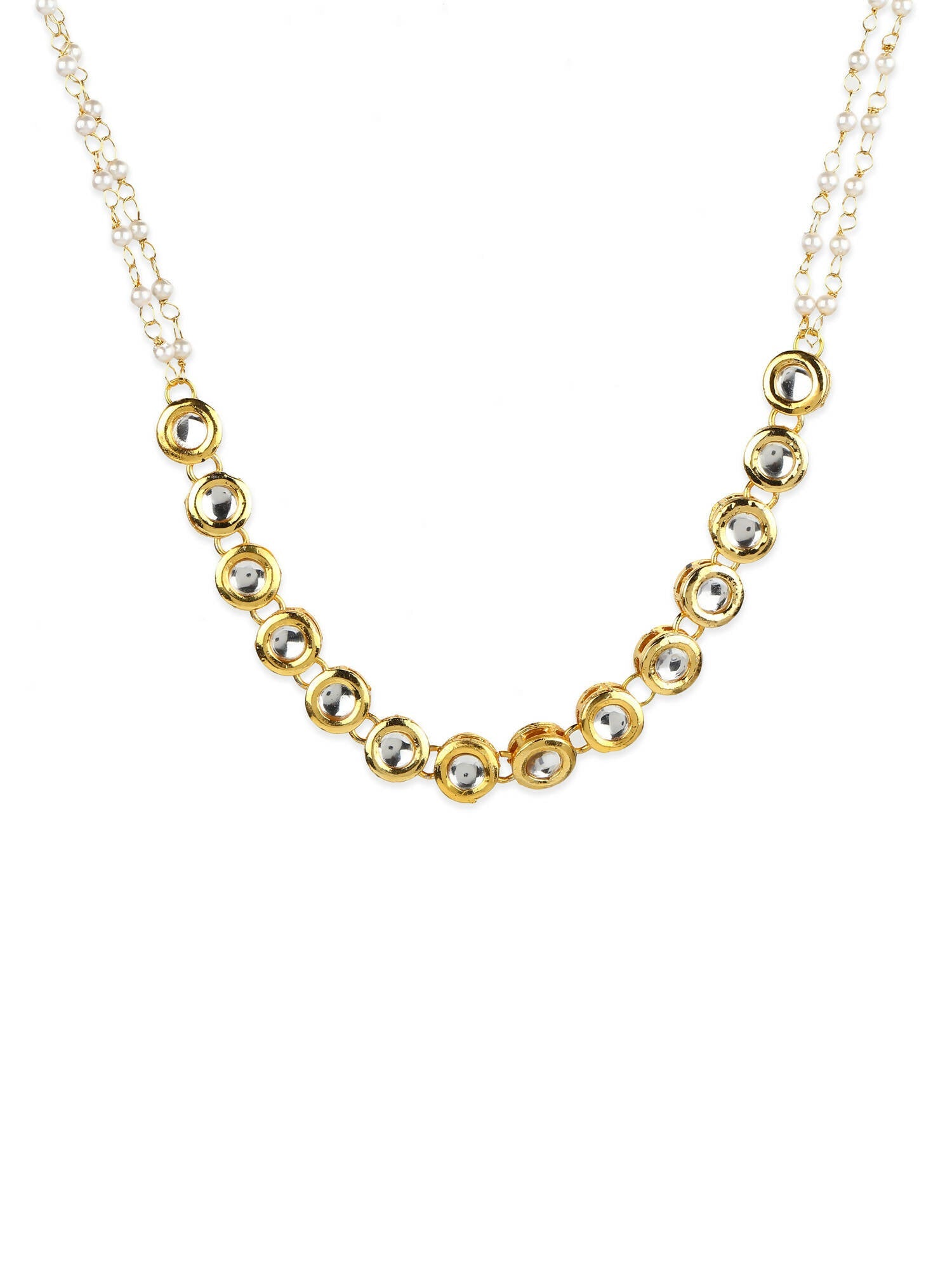 Gold-Polished White Kundan-Studded Pearl Beaded Matha Patti - Ruby Raang | Grocsy