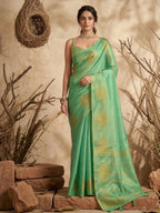 Shree Shyam Fashion Green Tissue Silk Saree | Grocsy