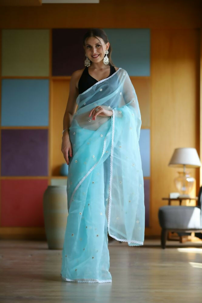 Vamsee Manbhari Sky Organza Saree | Grocsy
