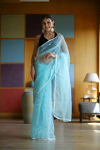 Vamsee Manbhari Sky Organza Saree | Grocsy