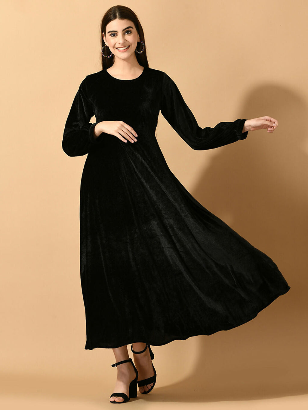 Myshka Women's Black Fit and Flare Party Dress | Grocsy